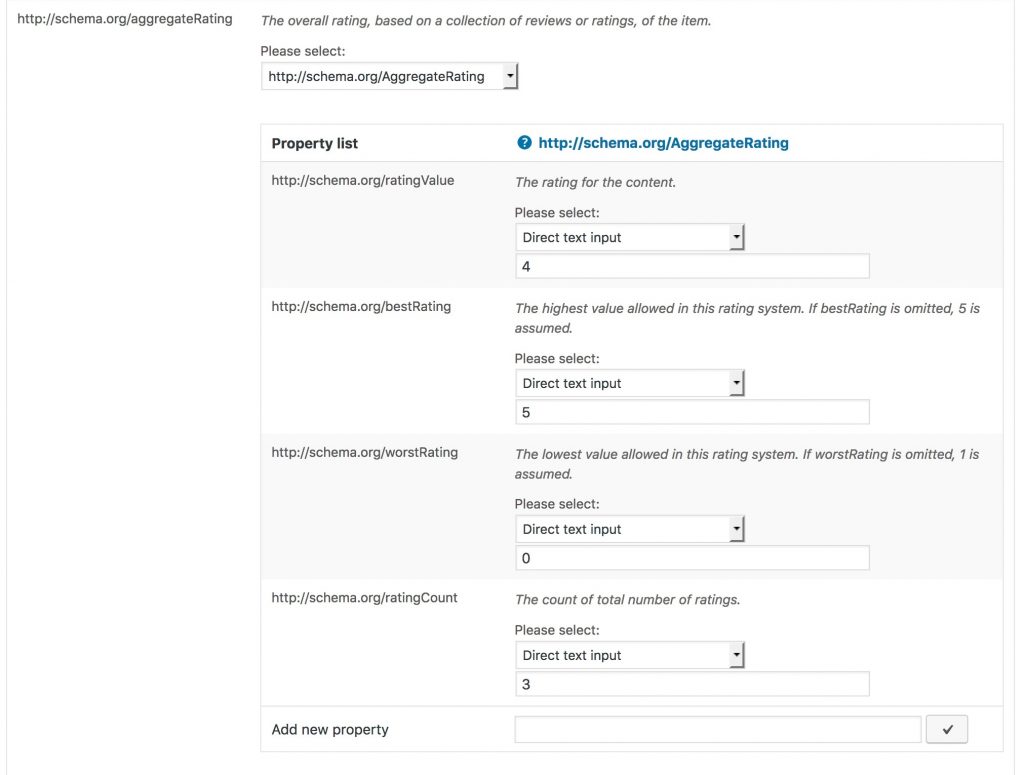 The aggregateRating properties