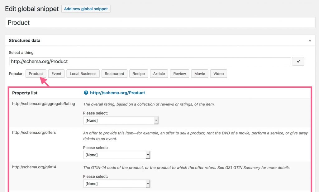 schema.org product properties