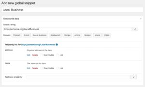 Global Snippet with LocalBusiness schema and minimal property list
