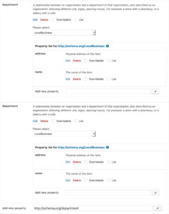 Multiple department properties in the LocalBusiness snippet