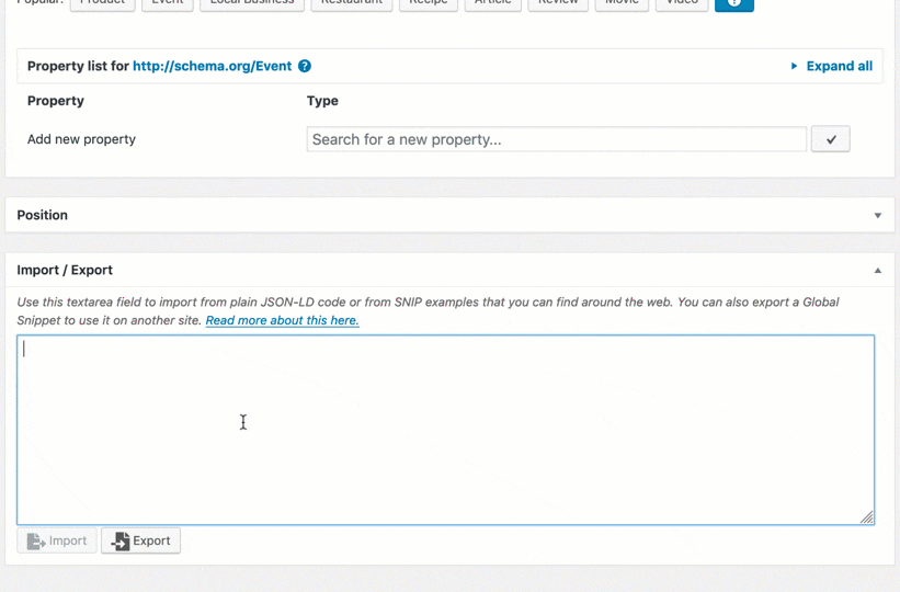 Animation that shows how to import Structured Data from JSON-LD into a Global Snippet