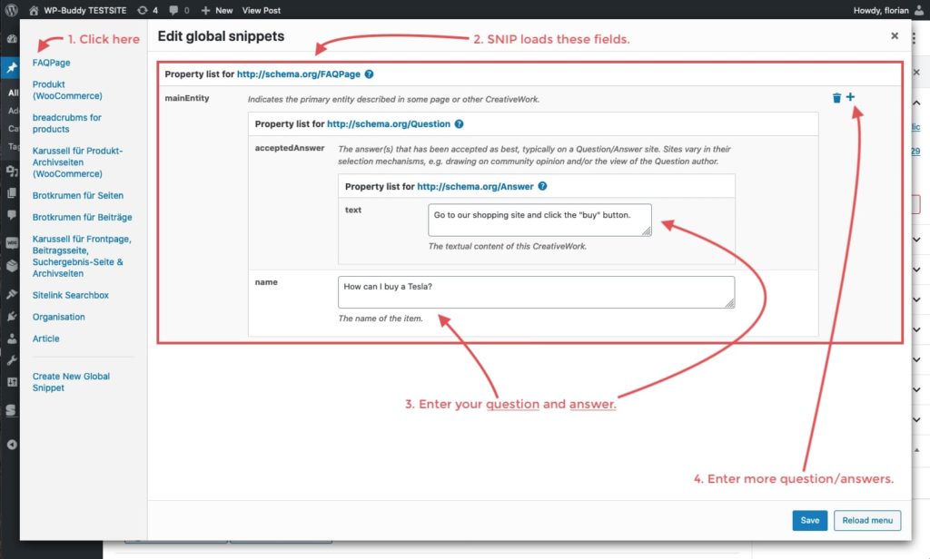 Step-by-Step image on how to overwrite Global Snippet properties.